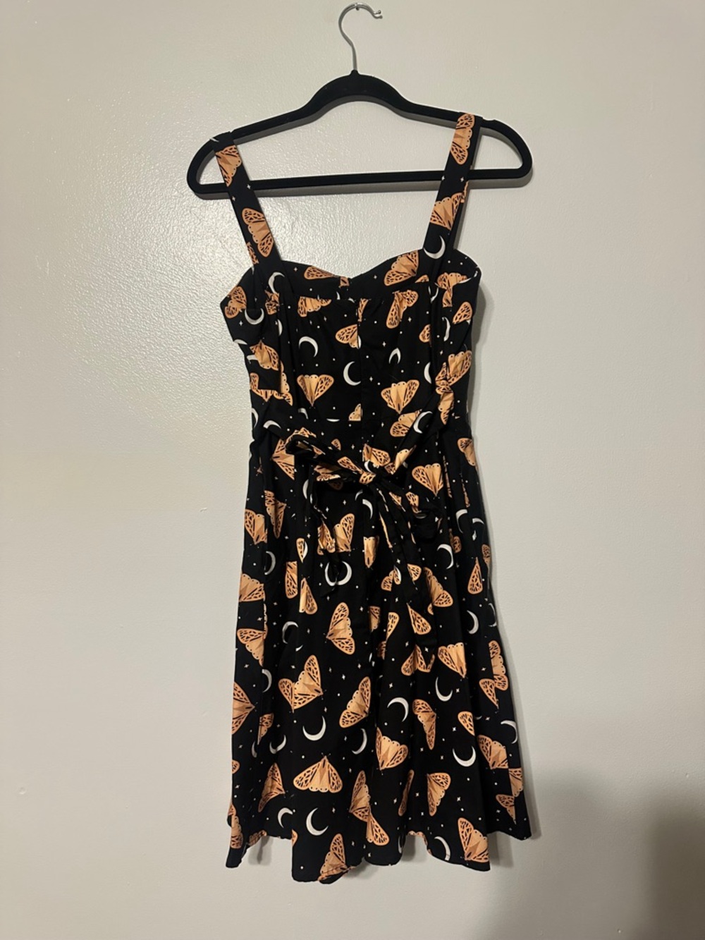 Eva Rose Retro Moth & Moon Dress Fit & Flare Black Pink Medium - Picture 8 of 8
